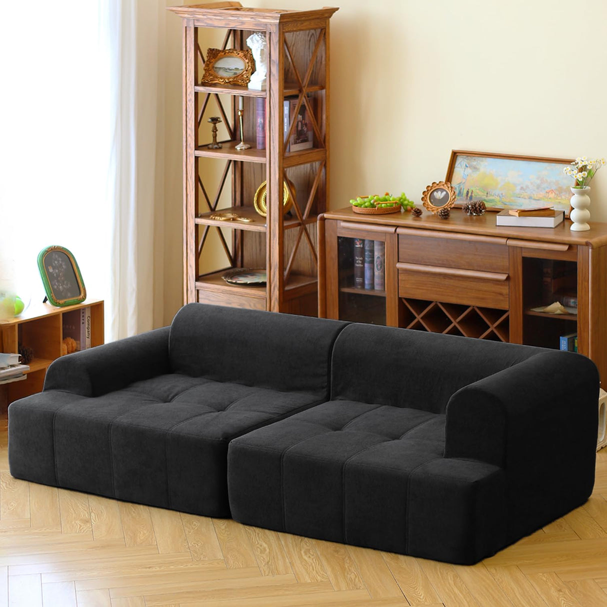 N&V Foam Sofa, Made with All Foam, Great for Livingroon and Bedroom (Black) N&V