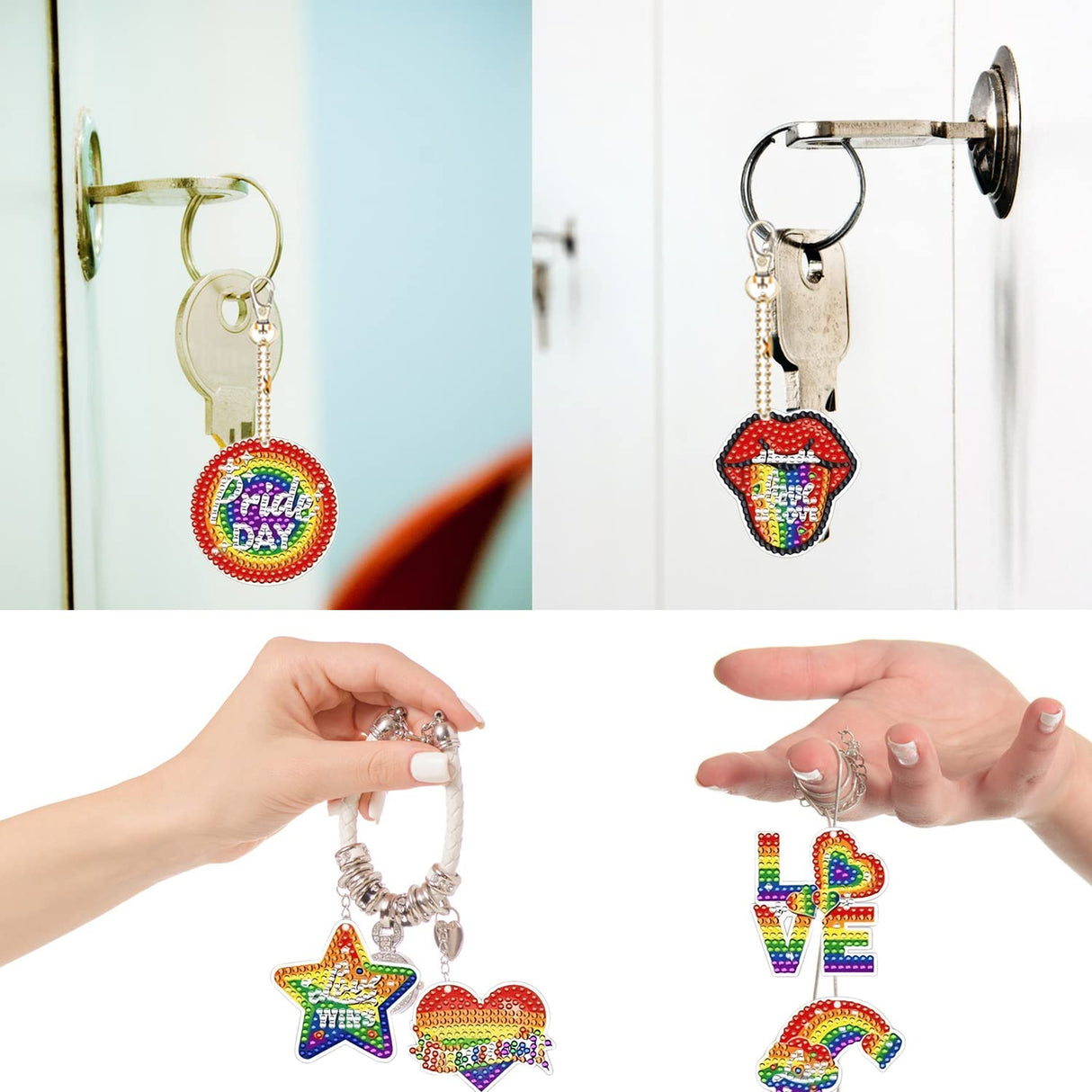 EVECILOO 12 Pieces Rainbow DIY Diamond Key Chain, 5D Diamond Art Ornaments, Pride Month Key Chains, Diamond Art Painting Ornaments with Tray Drill Pen for Gay Pride & LGBTQ Party Gift EVECILOO