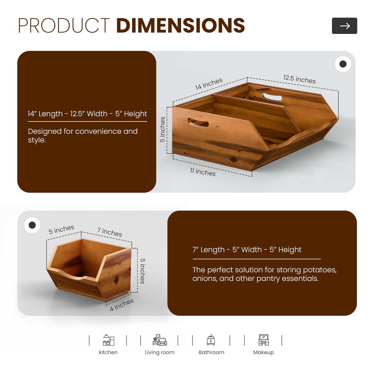 HOLANA Acacia Wood Pantry Storage Bins - Wooden Stackable Baskets - Potato and Onion Storage - Fruit Basket for Pantry Organization - Fruit Bowl for Kitchen Counter - Fruit and Vegetable Storage HOLANA