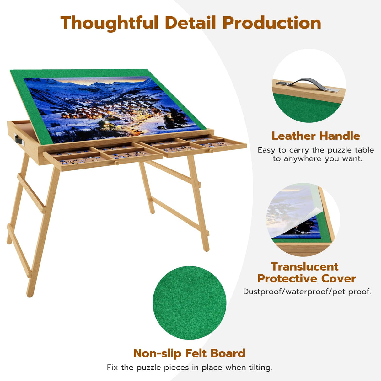 UPVERCY 3-in-1 Folding & Tilting & High 1000 Pieces Puzzle Table with Drawers, 24.8" H Tall Puzzle Board with Protective Cover for Adults- 30" x 22" Wooden Puzzle Table with Legs upvercy