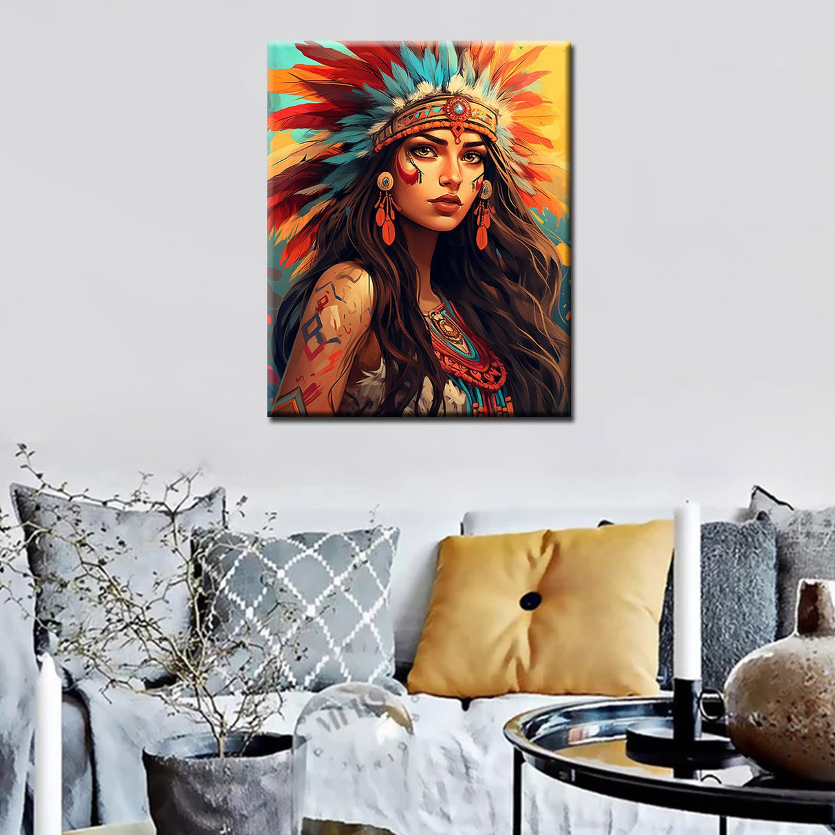 Tribal Indian Girl DIY Paint by Numbers for Adults Traditional Native American Female DIY Oil Painting Acrylic Paint Art Fashion Women Painting Kit Canvas with Acrylic Paints Art 16x20 Inch(Frameless) TUMOVO
