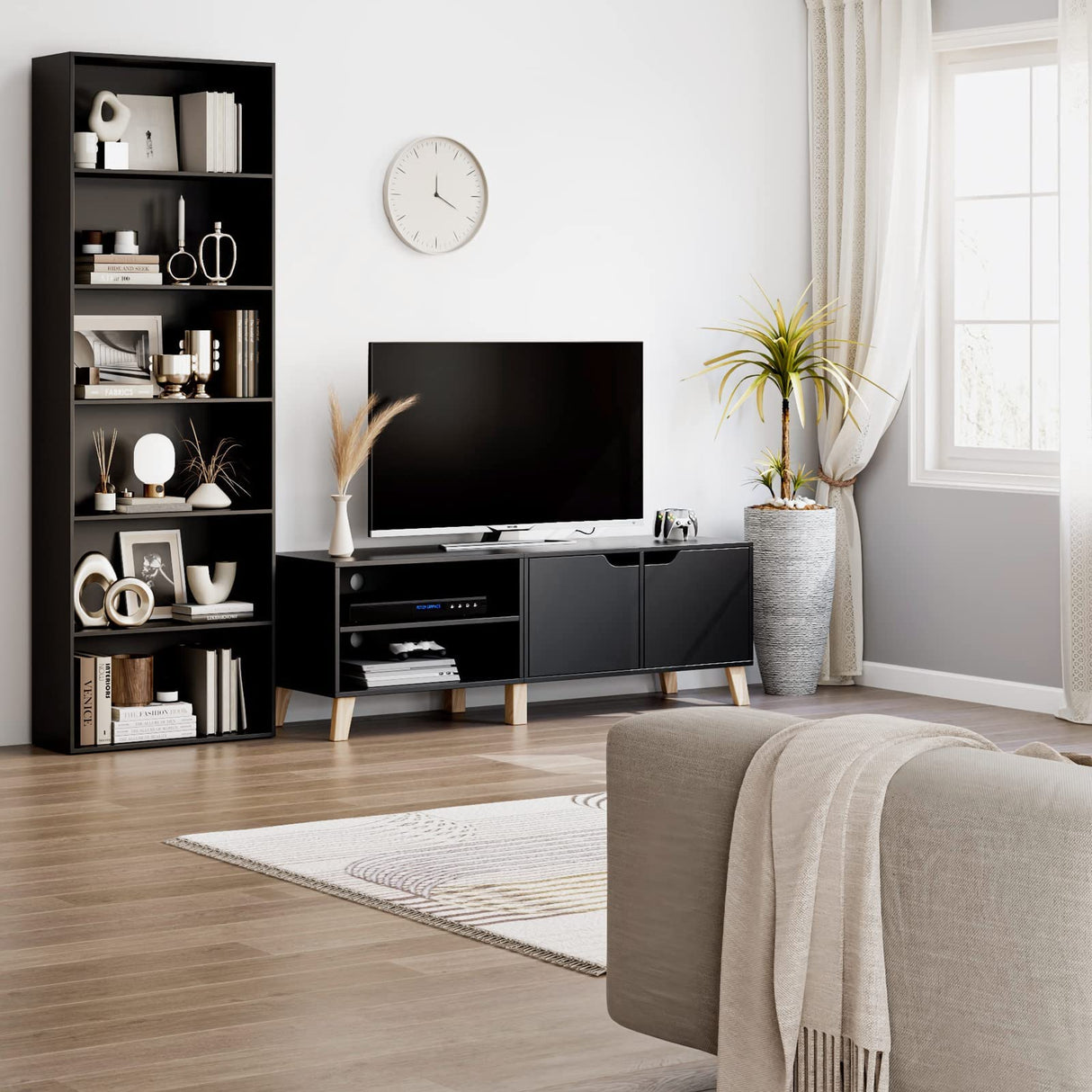 FOTOSOK 6-Tier Black Open Bookcase - Stylish Freestanding Display Storage for Home and Office FOTOSOK