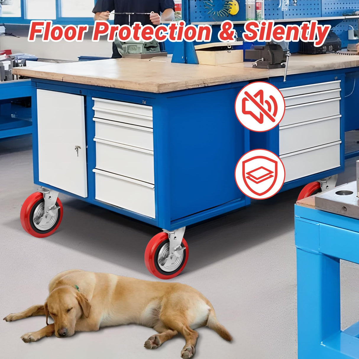 Nefish 8 Inch Heavy Duty Casters Wheels, Industrial Grade Polyurethane Casters Set of 4 with Dual Ball Bearing, Solid Polyurethane Wheel 6000 Lb, Plate Swivel Casters for Cart, Industrial, Machine Nefish