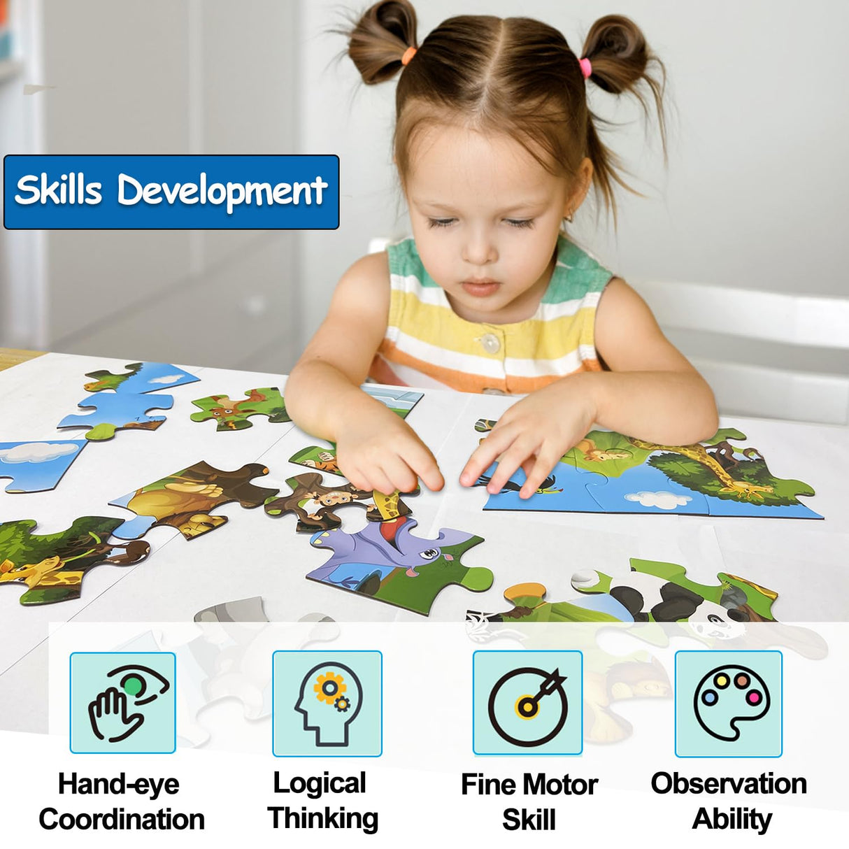 Jumbo Floor Puzzle for Kids, Large Jigsaw Puzzles 35 Piece for Kids Ages 3-5,Preschool Learning & Education Toys, Gifts for 4-8 Year Old Boys and Girls (Grassland Animal) paperstory