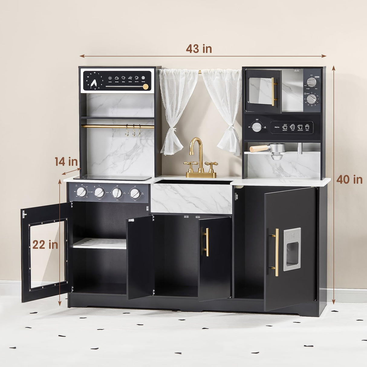 Tiny Land Play Kitchen for Kids, Wooden Play Kitchen Sets for Girls and Boys, New Modern Toddler Kitchen Toy Kitchen Designed in Trendy Home Style, Gift for Ages 3+ Tiny Land