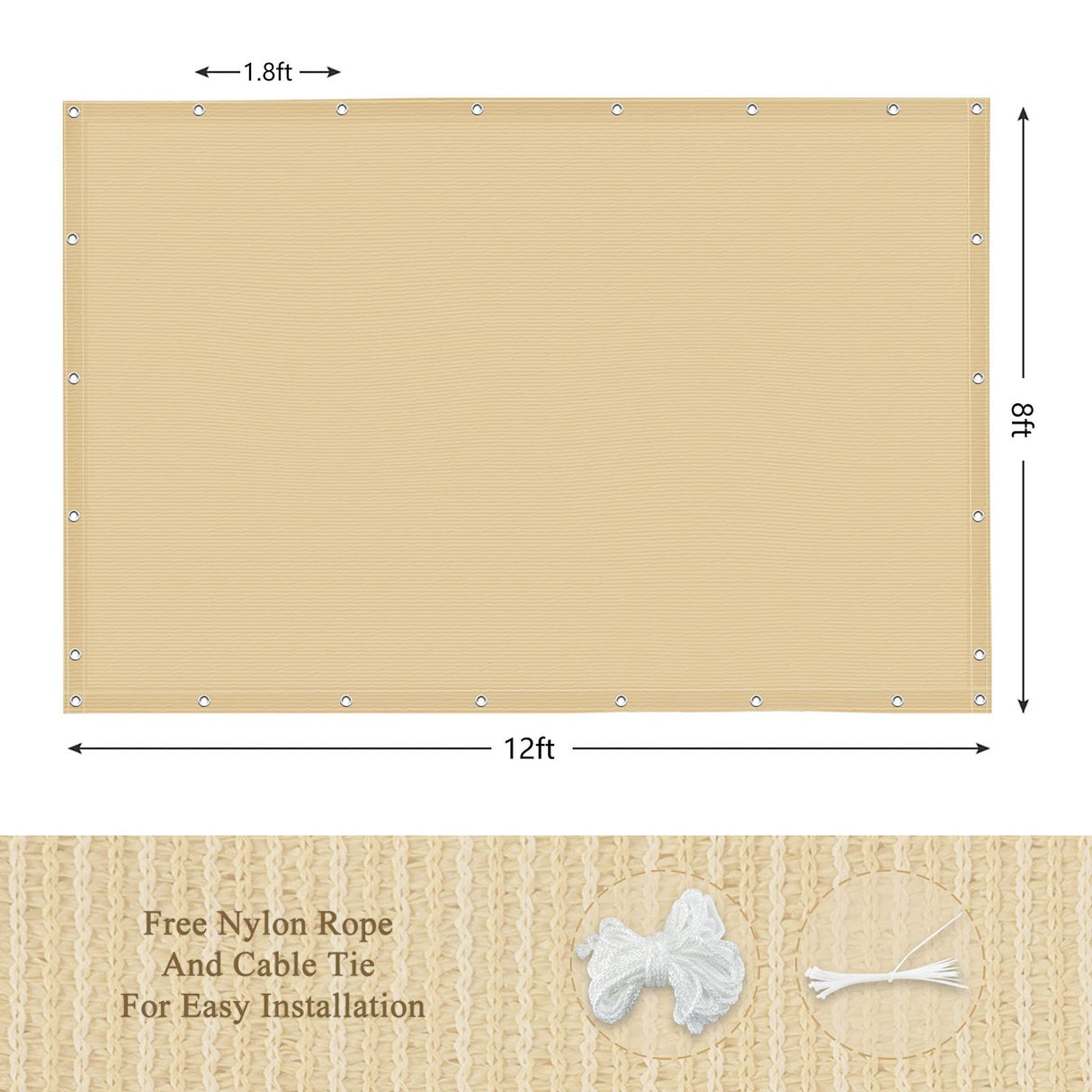 ABOSUN Outdoor Sun Shade Cloth, 8’ x 12’, Pergola, Deck, and Backyard Patio Sunshade with UV Protection, Heat Resistant HDPE Material, Reinforced Grommets (8x12 FT, Wheat) ABOSUN