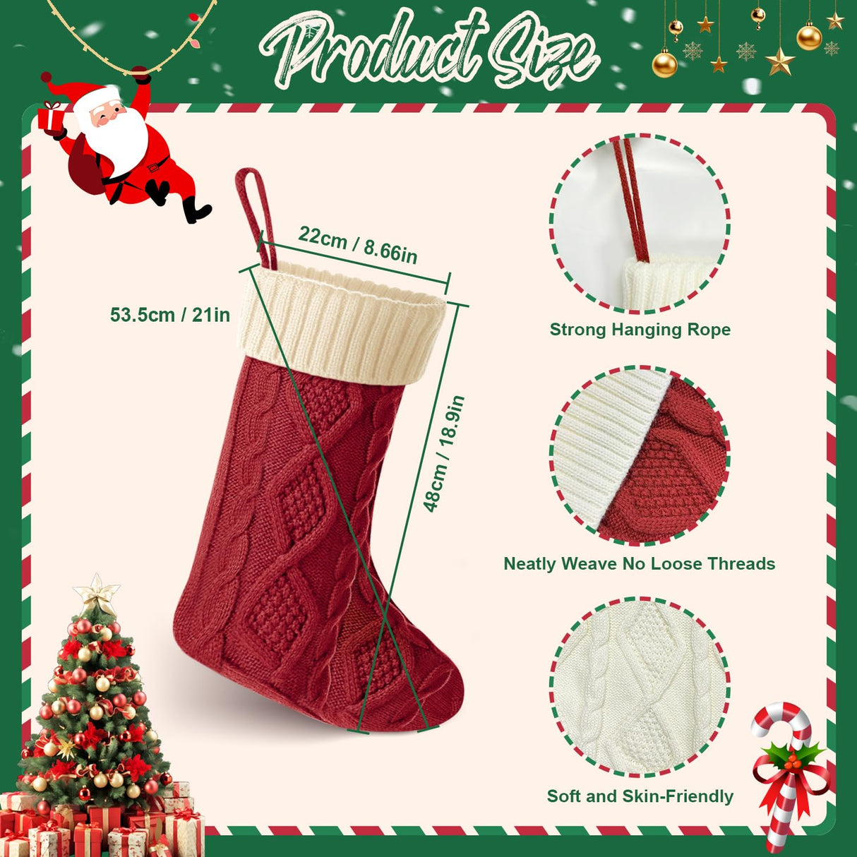 3PCS Knit Large Christmas Stockings,Length 18.9'',Fireplace Christmas Decorations, Holiday Gift Xmas Stockings for Candy Toy ScandiCasis