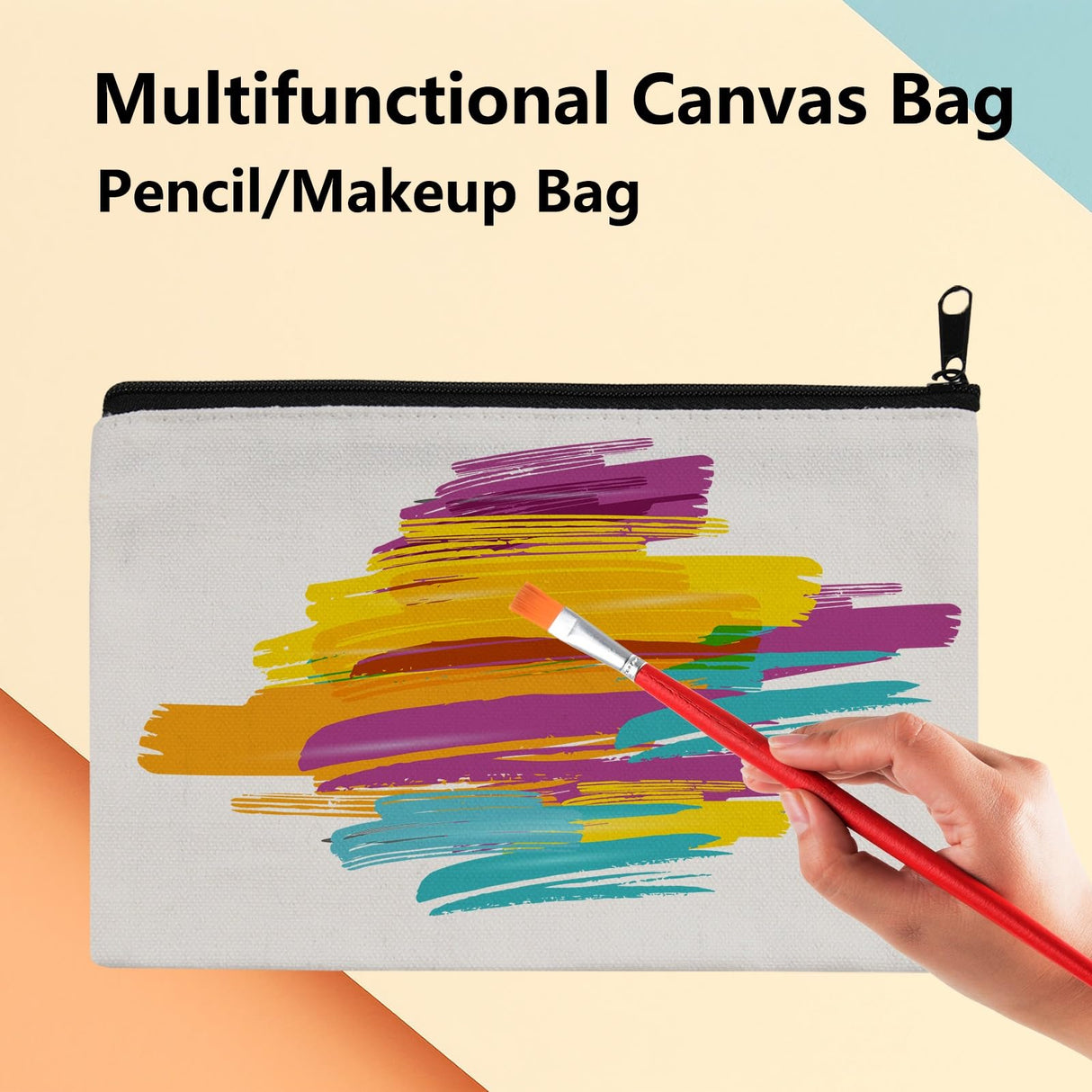 15 pcs Sublimation Blanks Makeup Bags Bulk, Black Zipper Canvas Pencil Bag,Polyester Tote Bags for Sublimation DIY Craft OKBA