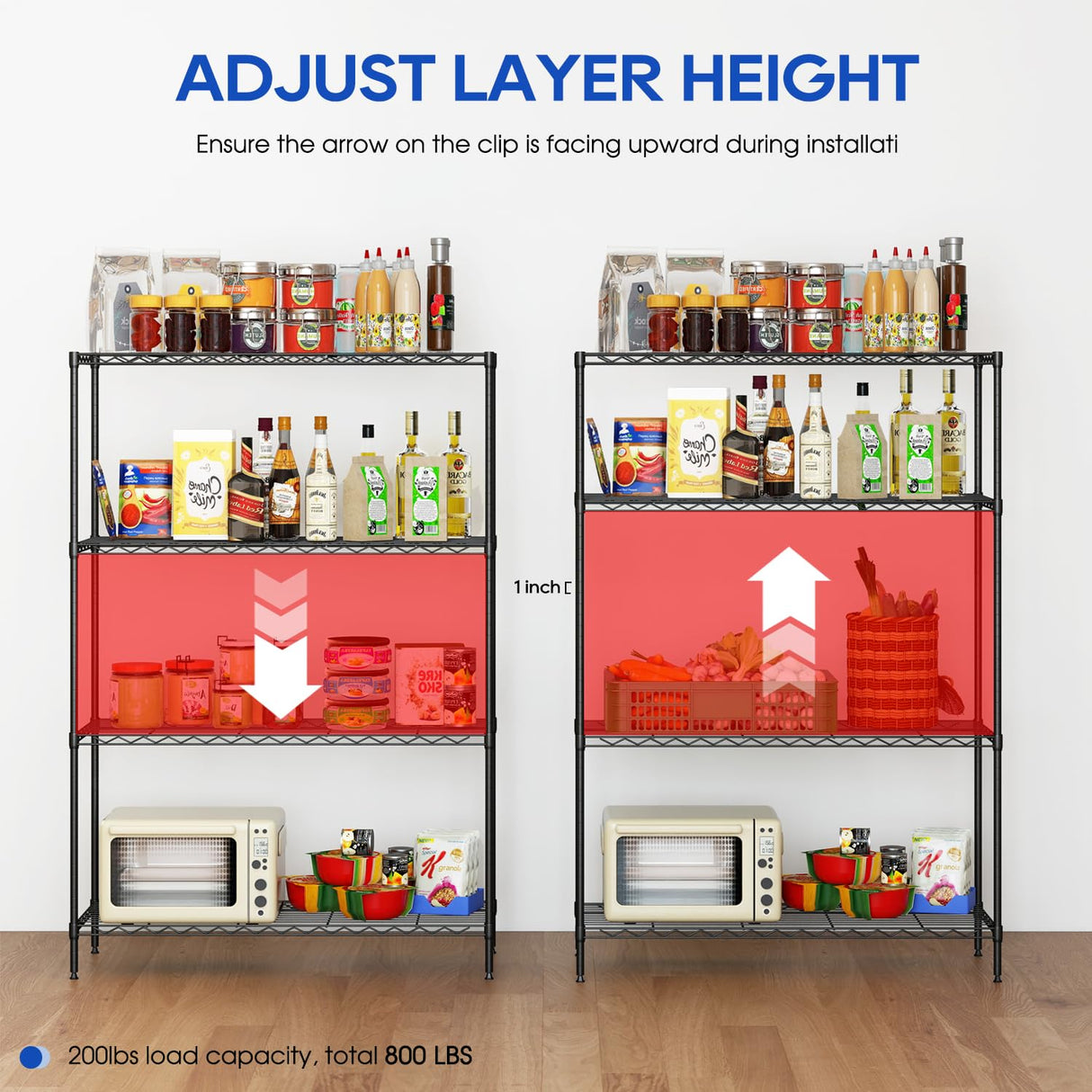 4-Tier Storage Shelves 35.4" L x 13.3" W x 53.7" H Metal Garage Shelves Standing Storage Shelf Adjustable Layer Racks with Steel Frame Suitable for Kitchen, Garage or Commercial Use (Black) FDW