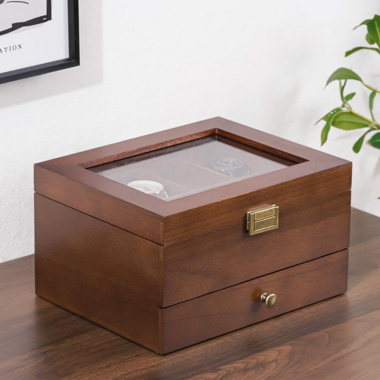 ProCase Wooden Watch Case for Men, 8 Slot Mens Watch Box With Drawer, 2-Layer Watch Display Case, 8 Watch Holder Organizer, Jewelry and Watch Storage Organizer for Men Women -8 Slot, Brown ProCase