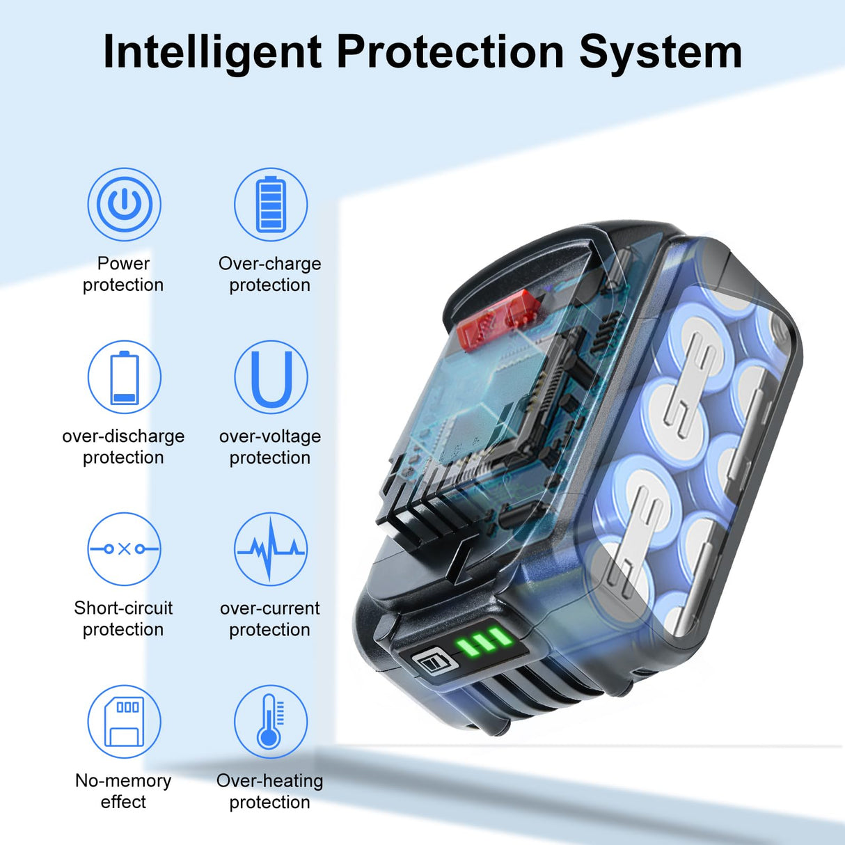 DTK 6.0Ah Battery Replacement for Dewalt 20V Battery DCB200 DCB203 DCB204 DCB206 Lithium Batteries 2 Packs DTK