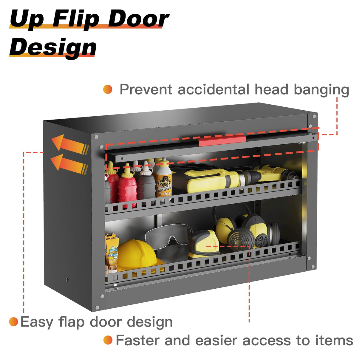 Kelueo Metal Garage Wall Cabinet,Storage Cabinet with Up Flip Door Design Wall Garage Cabinet with Adjustable Shelf and Magnetic System,Tool Cabinet with Anti-Fall Rails for Basement Kelueo