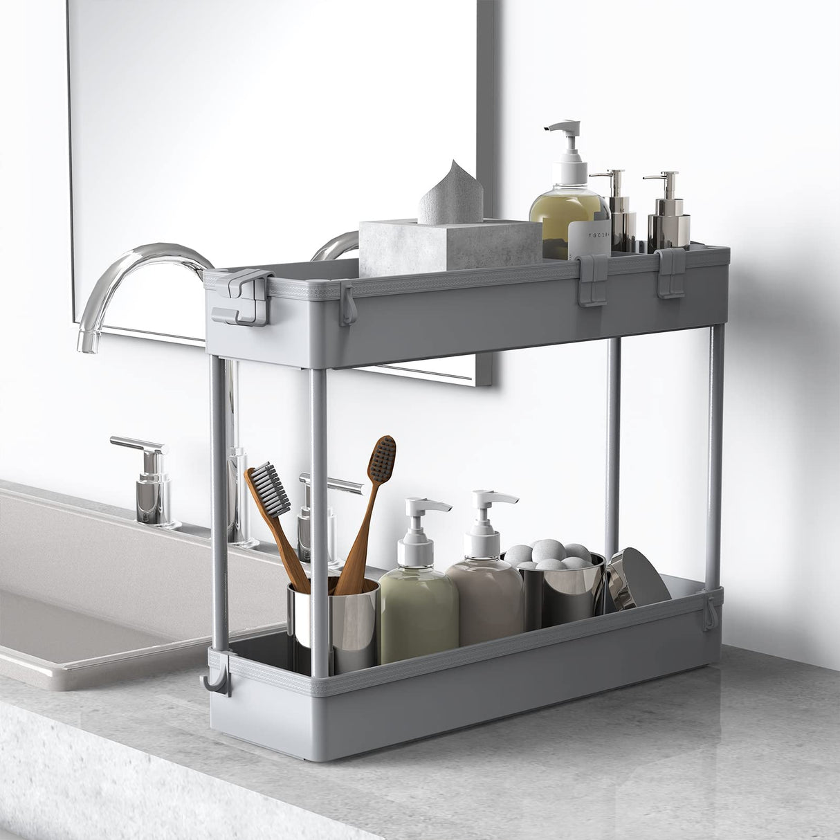 SPACELEAD Slim Storage Cart 4 Tier,Bathroom Organizer Rolling Utility,Mobile Shelving Unit Slide Out for Office, Kitchen, Laundry Room & Narrow Places,Gray SPACELEAD