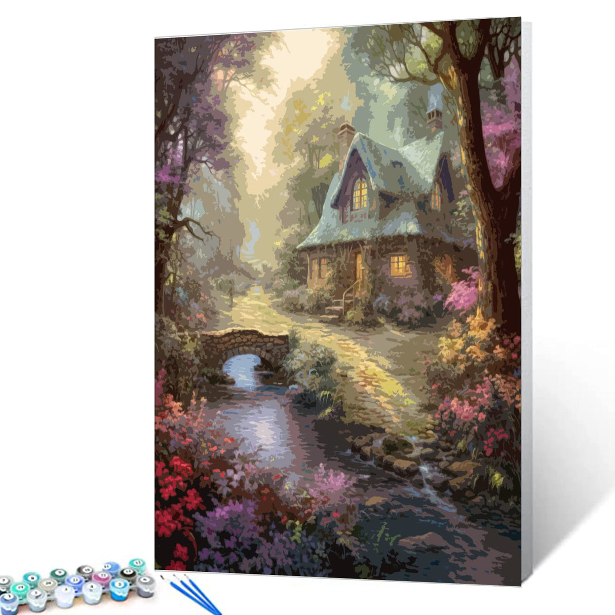 Tucocoo Flowers House Paint by Number for Adults, DIY Digital Oil Painting Kits on Canvas with Brushes and Acrylic Pigment Stream Forest Landscapes Picture for Home Decor Gifts 16x20inch (Frameless) Tucocoo