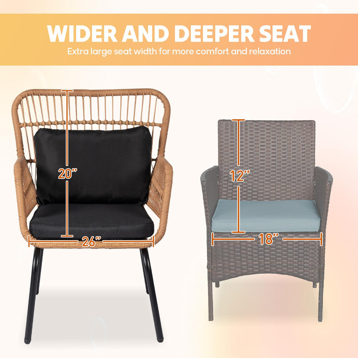 PROHIKER 3 Pieces Outdoor Wicker Bistro Patio Furniture Set, Porch Furniture Rattan Conversation Sets with Side Table and Cushions for Garden Poolside Backyard, Yellow/Black PROHIKER