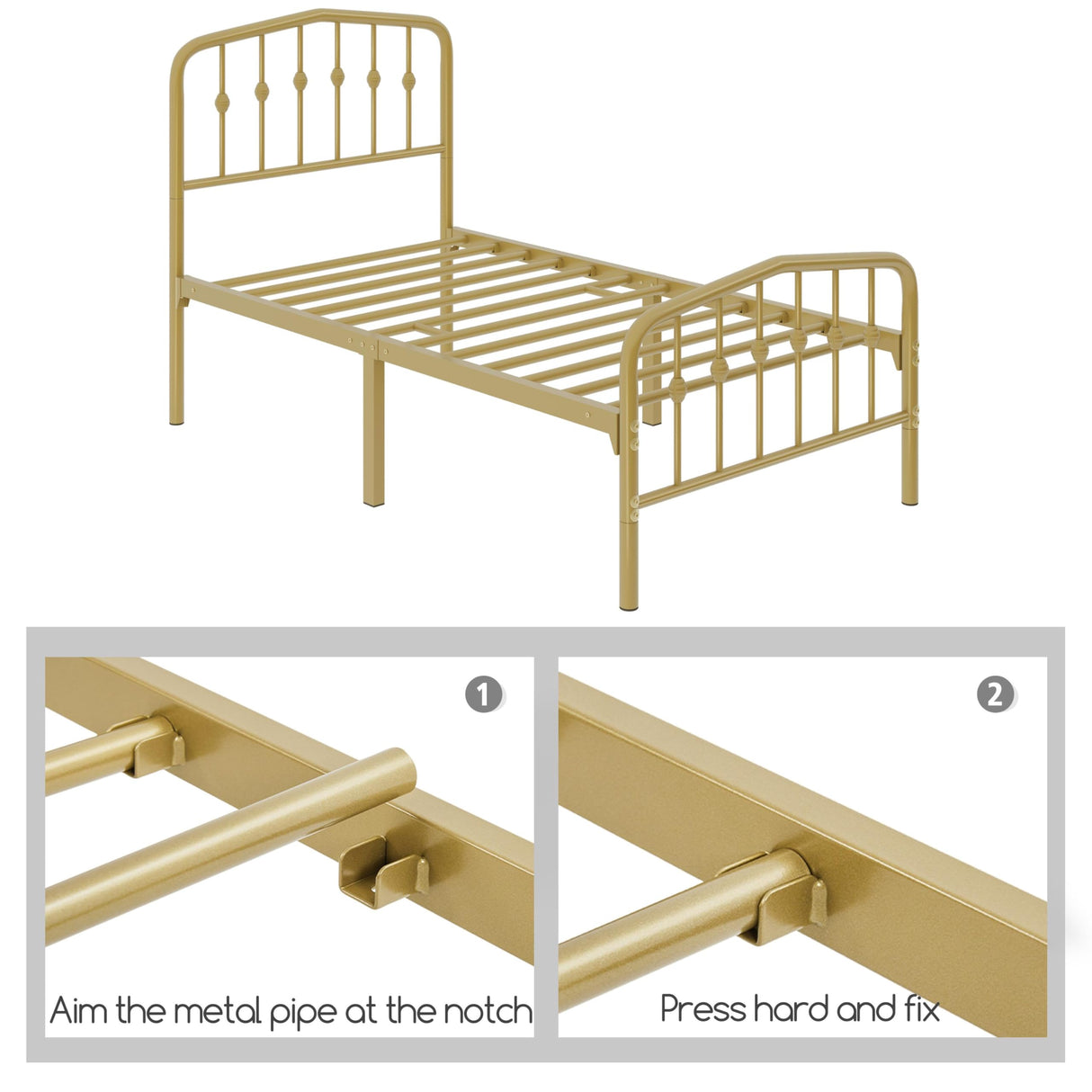 Yaheetech Twin Bed Frames Metal Platform Bed with Victorian Style Wrought Iron Headboard and Footboard/Easy Assembly/No Box Spring Needed/Antique Gold Twin Bed Yaheetech