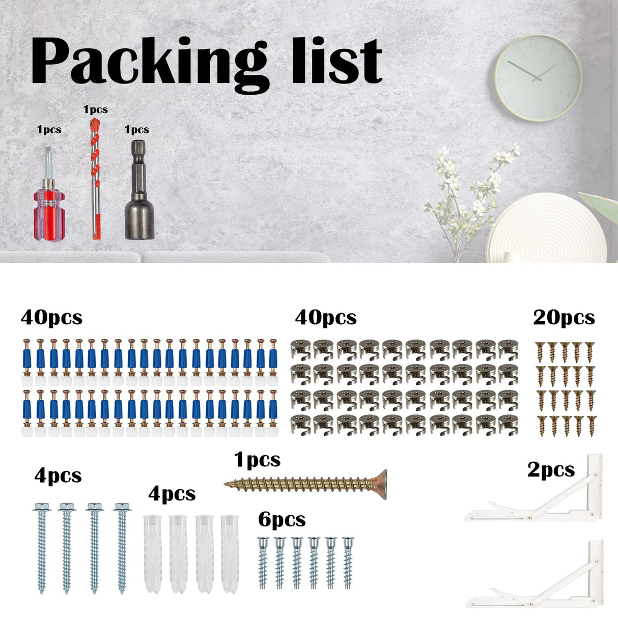 Pmnianhua 41'' Wall Mounted Floating Desk with Storage Shelves - Space Saving Workstation in Greyish White Pmnianhua