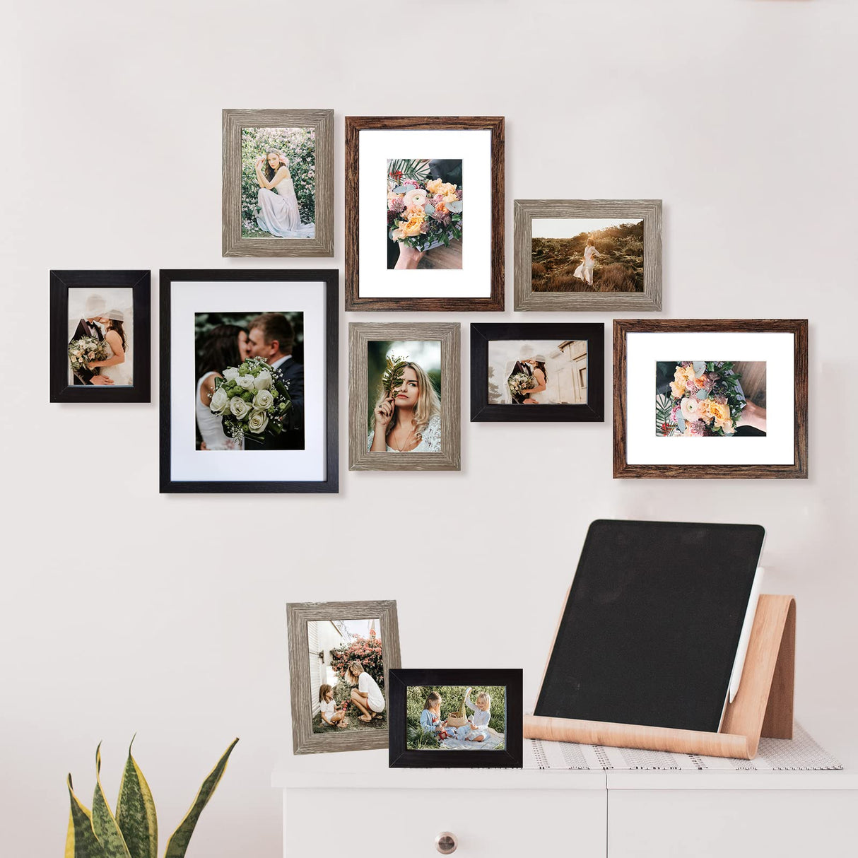 SESEAT Picture Frames Collage, Gallery Wall Frame Set with 11x14 8x10 5x7 4x6 Frames in 3 Different Finishes, Set of 10 SESEAT