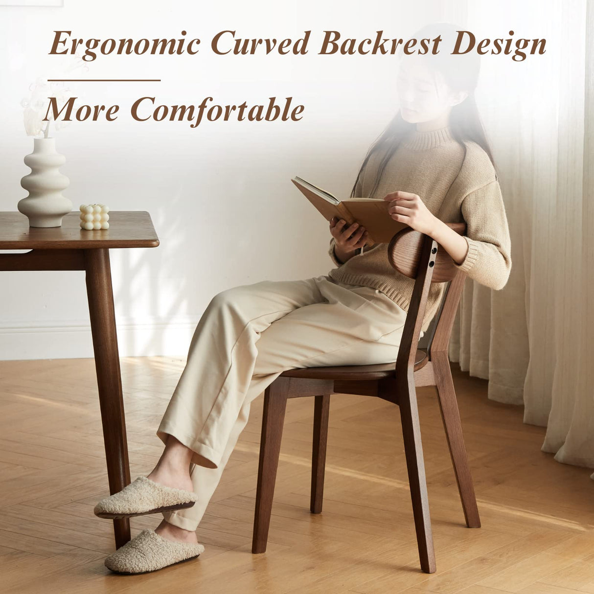 Bamskov 100% Solid Oak Wood Dining Room Chairs - Practical Kitchen Chairs - Wood Chair for Dining Room, Kitchen (1, Walnut) Bamskov