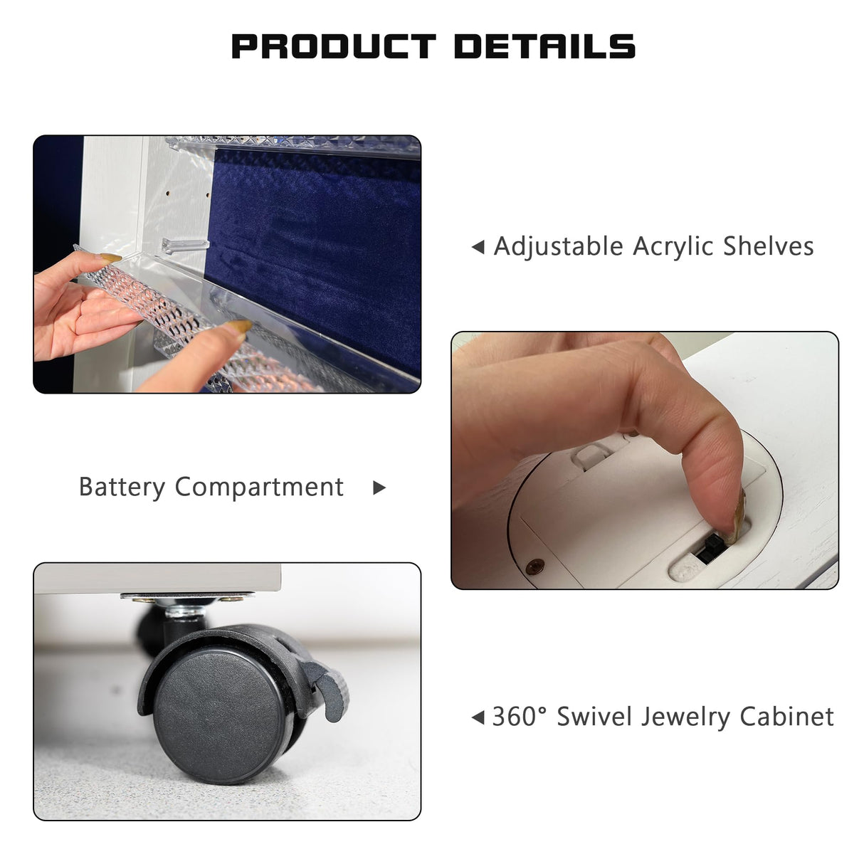 Lvifur 360° Rotating 64'' Jewelry Armoire with 6 LEDS, Full Length Mirror Large Capacity Jewelry Organizer Armoire, Lockable Floor Standing Mirror with 4 rollers for Bedroom, Cloakroom Lvifur