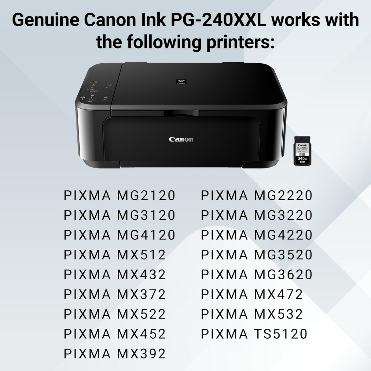 Canon PG-240 XXL Genuine Black Ink Cartridge, Compatible with MG2120/3120/4120, MX512/432/472/372/392/522/532/452, MG2220/3220/4220/3520/3620, TS5120 Canon