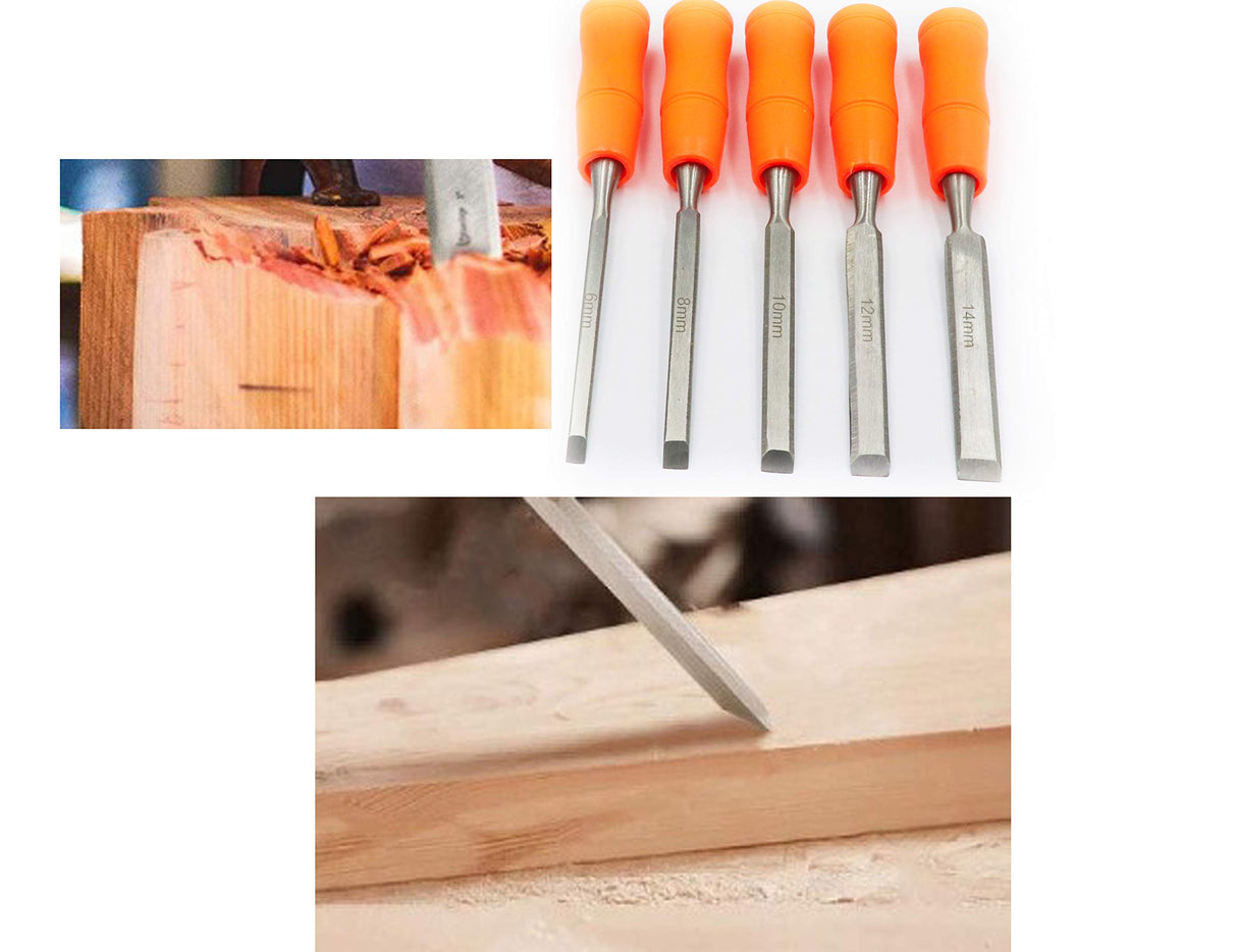 LBY 5 Sizes Wood Chisel Set, 6/8/10/12/14mm(.24''/.31''/.39''/.47'') Woodworking and Carving Chisels Assortment Kit LBY