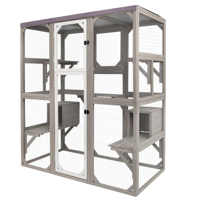 PetsCosset 67.7" Catio Outdoor Cat Enclosures,Large Cat Catio for Indoor, Catio Attach to Cat Window,Wooden Outside Cat Patio with Resting Room,Removable Sun Protection and Waterproof Roof