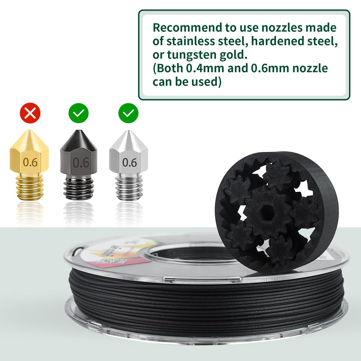 YXPOLYER PA12-CF Filament Chopped Carbon Fiber Nylon Filament 1.75mm 500g 1.1lbs Nylon Filament 1.75 3D Printer Filament yxpolyer