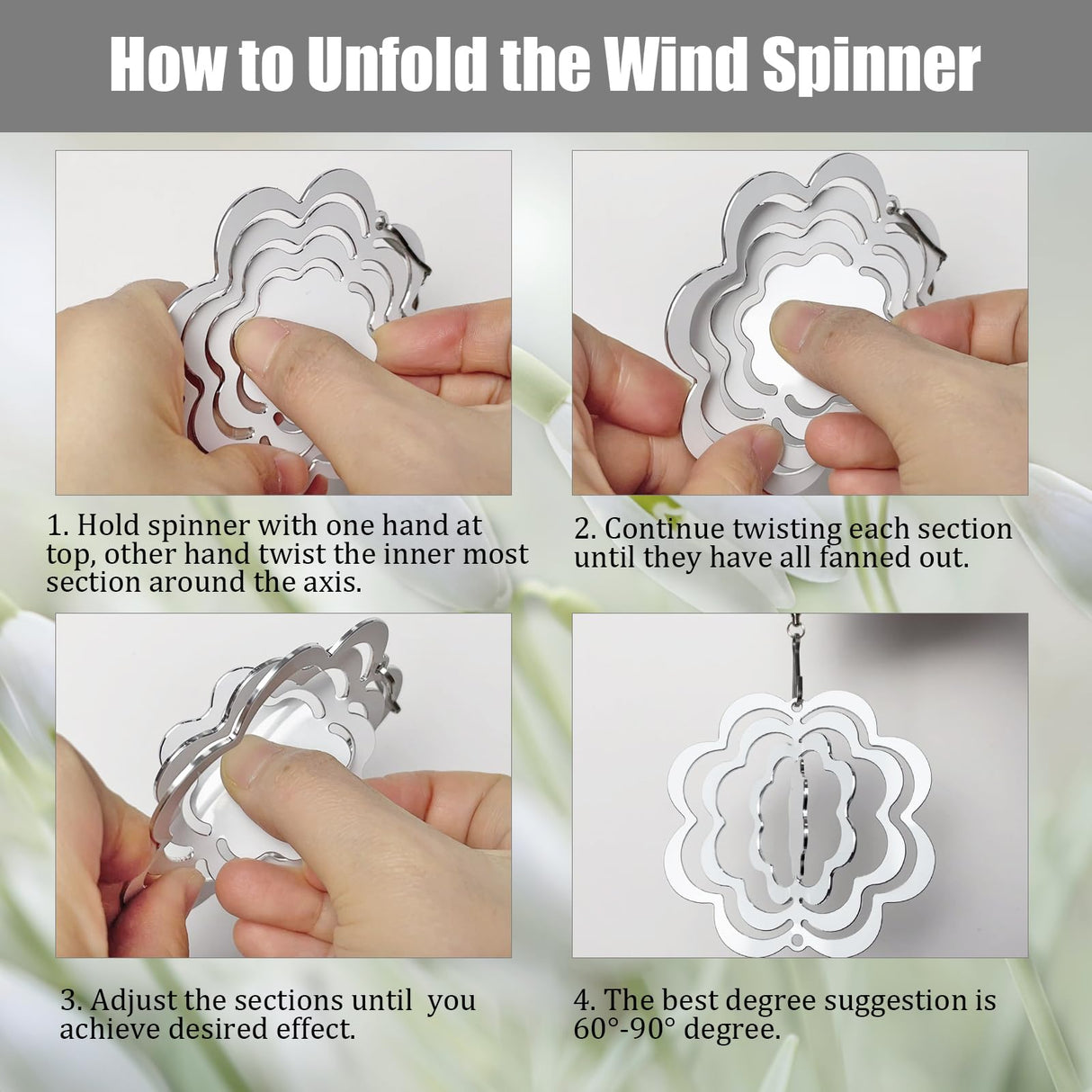 WindMage 12 Pack 3inch Sublimation Wind Spinner Blanks 3D Aluminum Metal Wind Sculpture Kinetic Spinners for Yard Garden Indoor Art Ornaments Xmas Hanging Decoration (Flower) WindMage