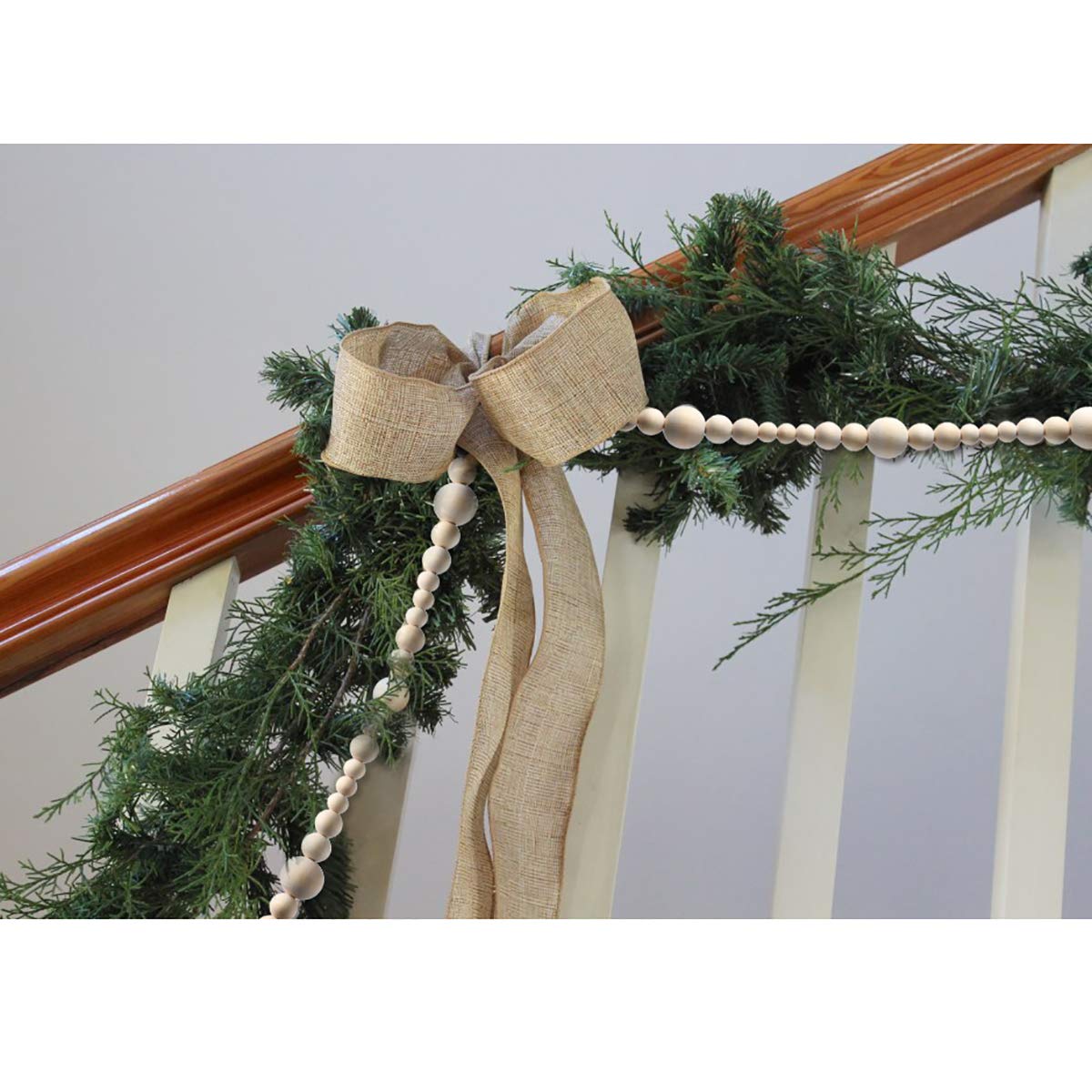 2PCS 86in Christmas Wood Bead Garland, Creative Wooden Beads Garland for Christmas Valentine‘s Day Decor, Farmhouse Wall Home Rustic Country Natural Holiday Decoration Hanging Prayer Beads Abitoncc