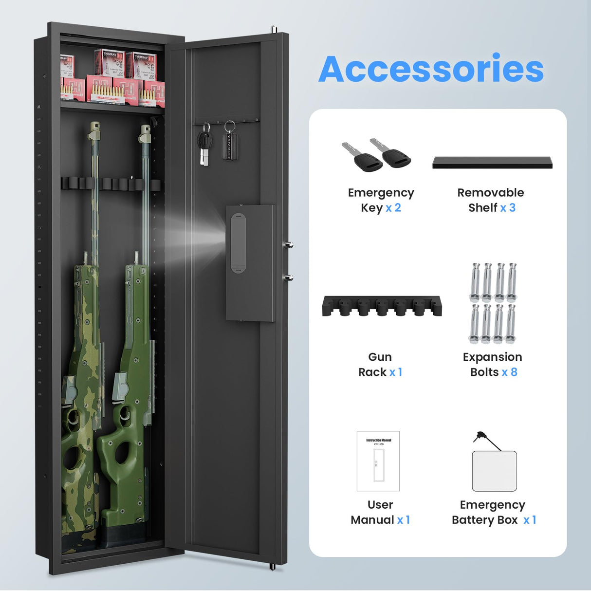 silkight 【2024 New】 Wall Gun Safe, Fingerprint Wall Safe Between The Studs with Dual Alarm & Mute Mode, Hidden Wall Gun Safe for Pistols with Adjustable Shelves, Magnetic Gun Support & Key Hook silkight