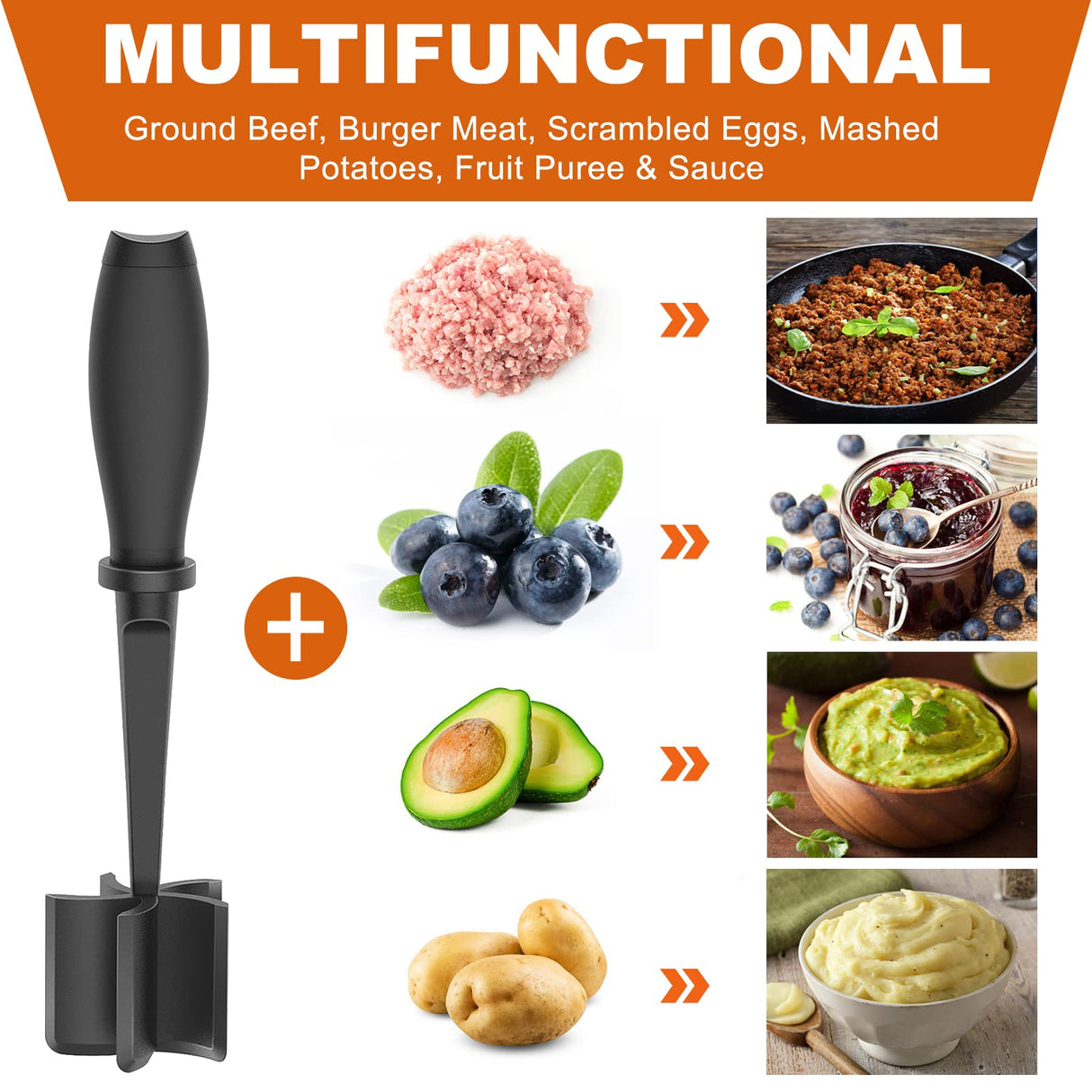 Meat Chopper, Heat Resistant Meat Masher for Ground Beef, Hamburger Meat, 5 Curve Blade Hamburger Chopper, Ground Meat Smasher Ground Beef Chopper, Mix and Chop Kitchen Tool & Meat Browning Utensil GUMBALL