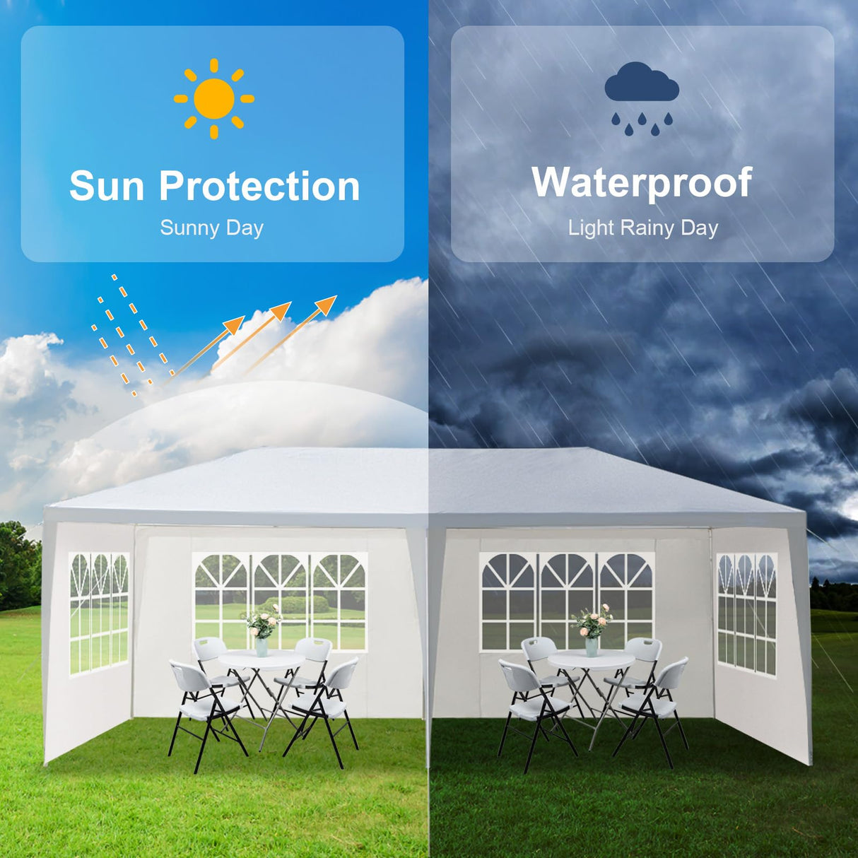 Outvita Outdoor Party Tent, Patio Canopy Tent Gazebo with Removable Sidewalls Instant Event Tent for Cater Events Wedding Birthday Pavilion Beach BBQ (10'x20') Outvita