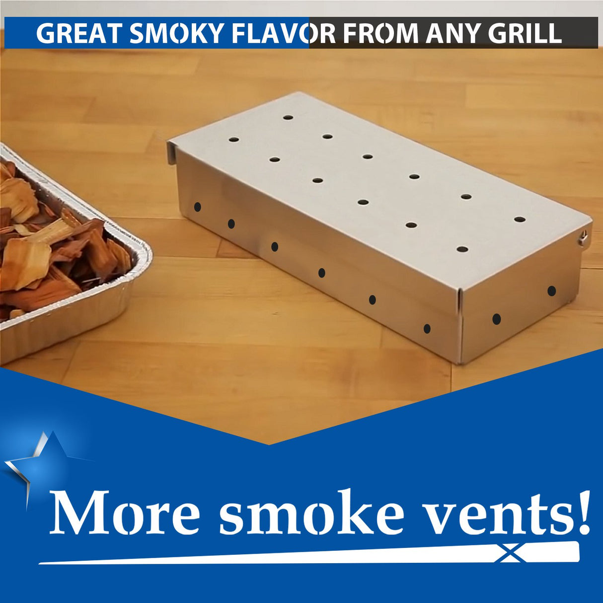 Smoker Box, BBQ Wood Chips Smoker Box for Gas or Charcoal Grills Heavy Duty Stainless Steel Barbecue Smoker Box Grill Accessories KEISSCO
