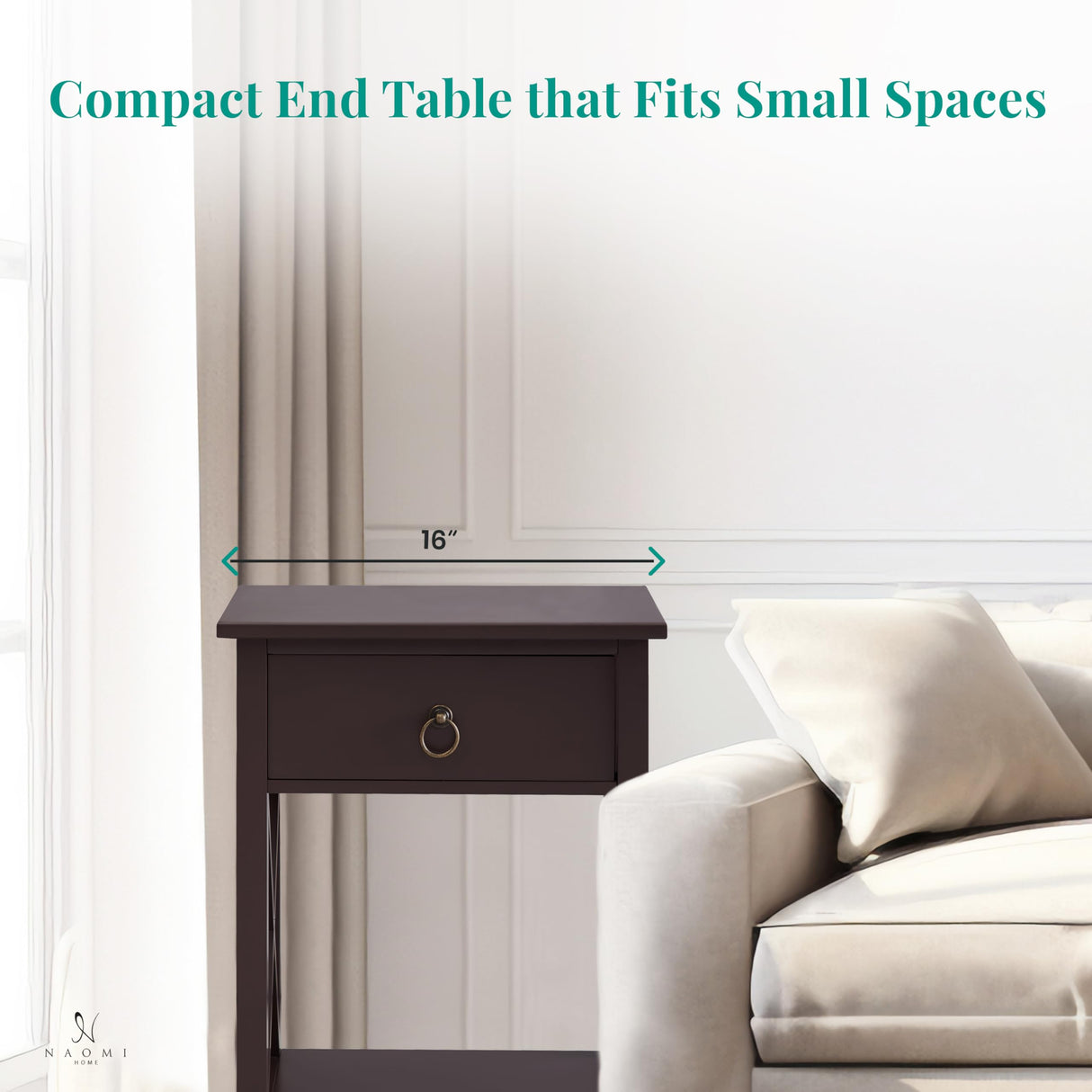 Naomi Home Eily Small Night Stand, Bedside Table with Drawers and Shelf, Sleek Bedroom Nightstand with X-Design for Small Spaces, Offices, Living Rooms - Espresso Naomi Home