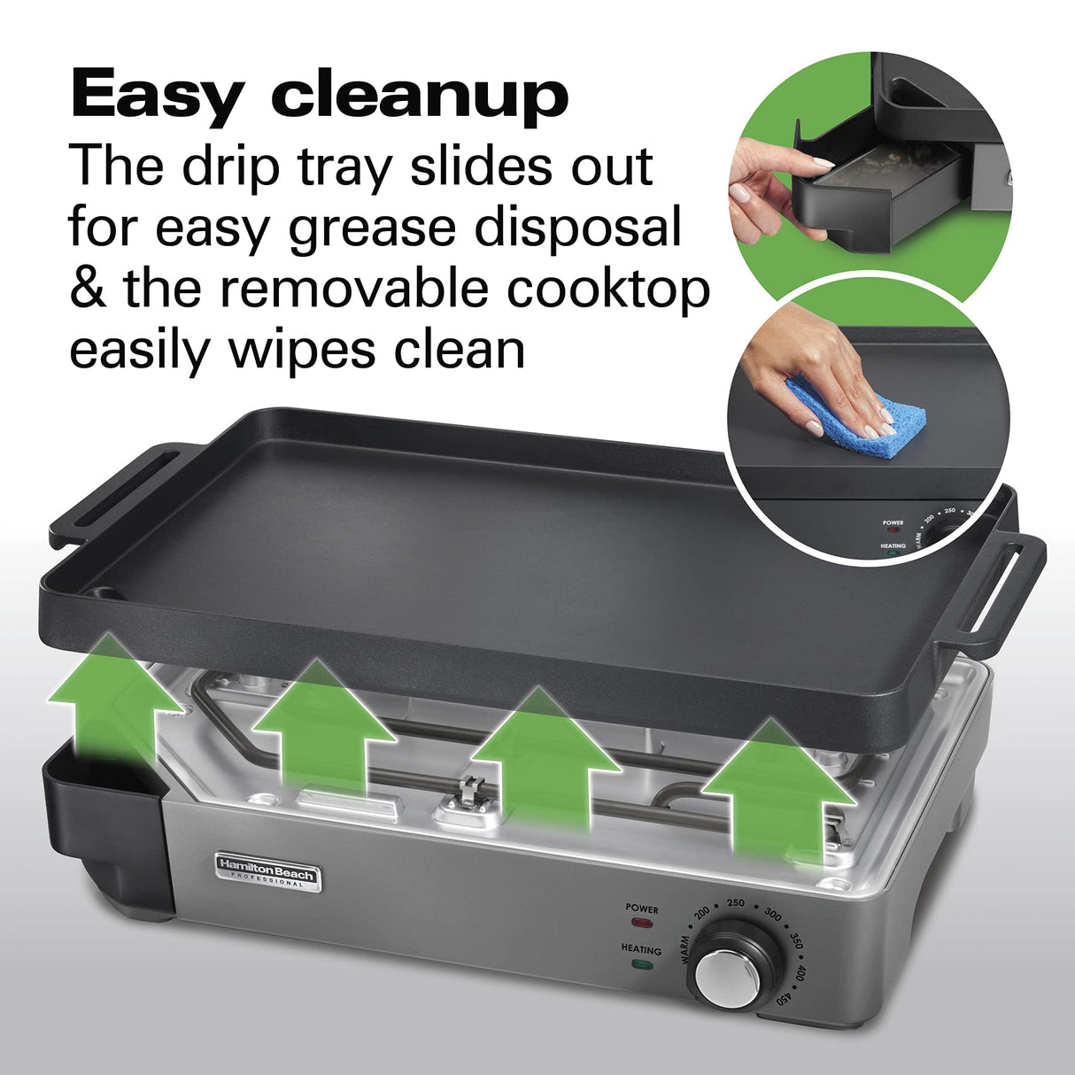 Hamilton Beach Professional Cast Iron Indoor Electric Grill & Griddle, 10" x 16" Preseasoned Cooking Surface, Adjustable Temperature up to 450° F, Black (38560) Hamilton Beach Professional