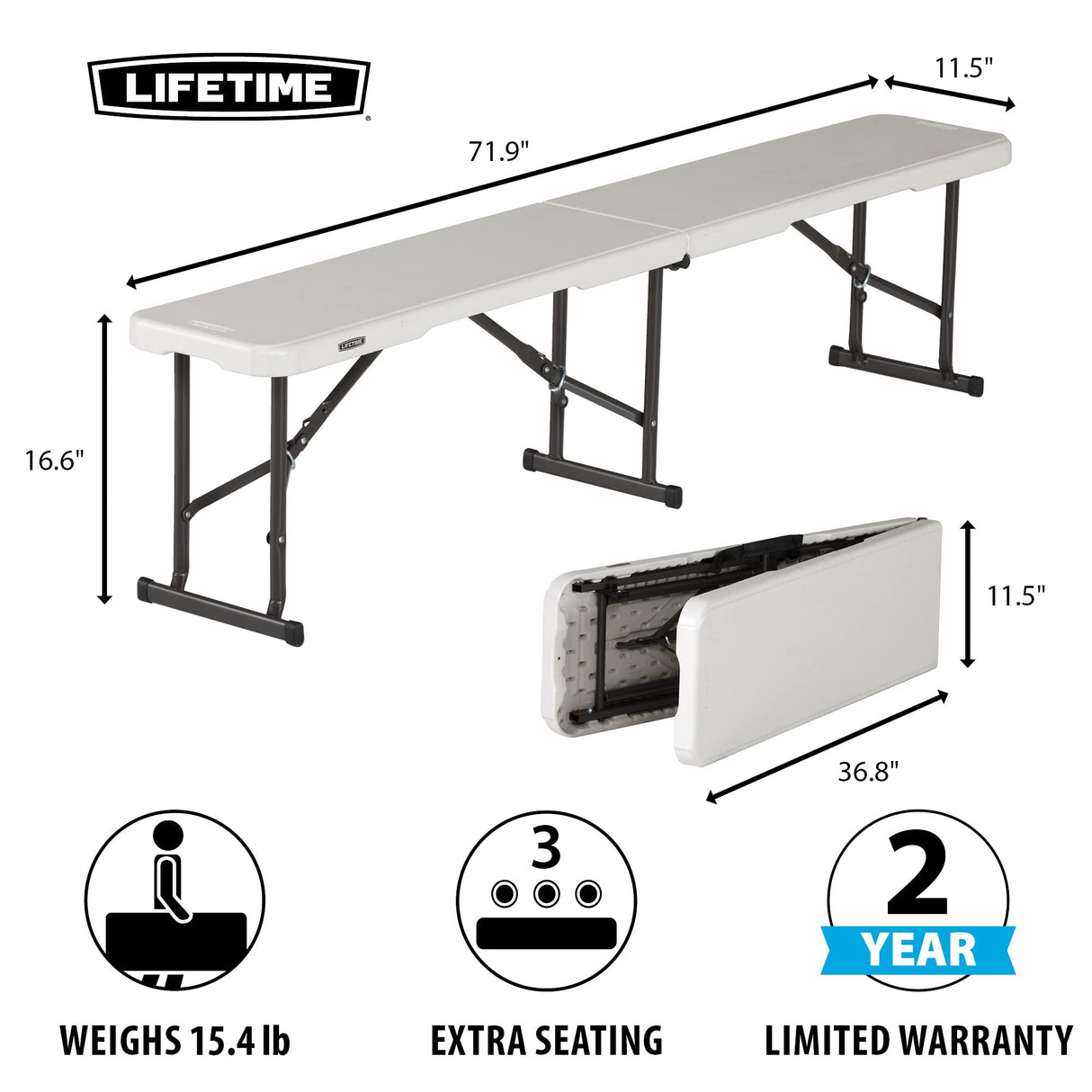 Lifetime 80305 Portable Folding Bench, White Lifetime