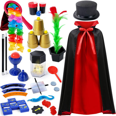 PATIFEED Kids Magic Kit, Magician Costume for Pretend Play, Magic Set with Instructions for Each Trick for Kids Ages 6 7 8 9 10 11 12