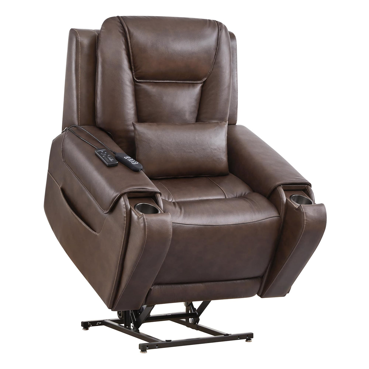CHITA Electric Power Lift Recliner Chair for Elderly, Oversized Genuine Leather Chair with Cup Holders and USB Ports for Living Room, with Massage and Heat, Dark Brown CHITA