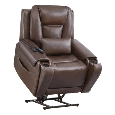 CHITA Electric Power Lift Recliner Chair for Elderly, Oversized Genuine Leather Chair with Cup Holders and USB Ports for Living Room, with Massage and Heat, Dark Brown