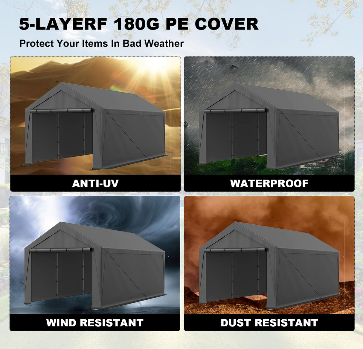 Carport, 10x20ft Heavy Duty Portable Garage, Car Port with Storage Shed, Car Canopy with Removable All-Season Tarp Sidewalls & Doors for Car, Truck, Boat, Party, Grey TANGJEAMER