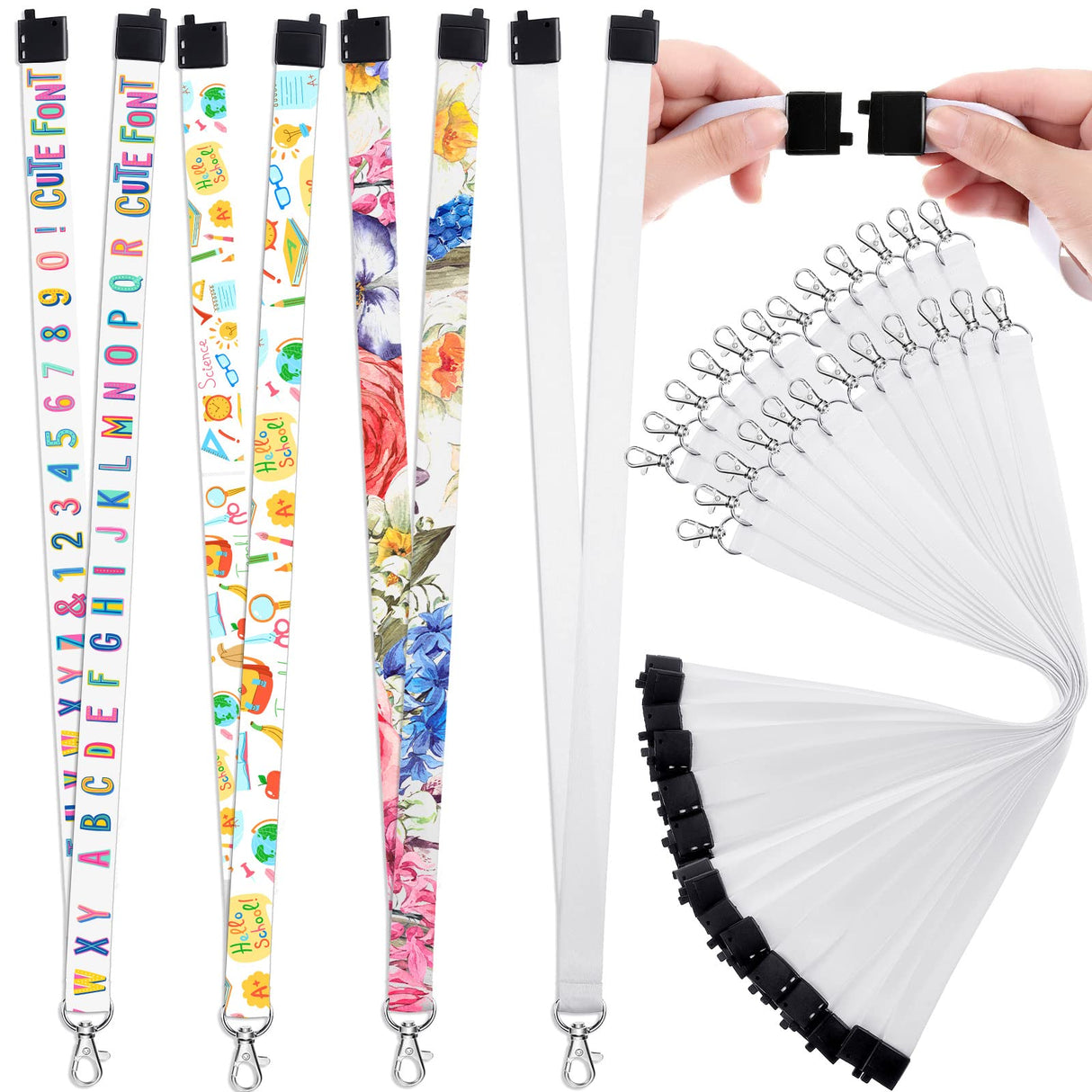 Shihanee 40 Pcs Sublimation Blank Lanyards White Neck Lanyards Blank DIY Lanyards with Detachable Buckles Heat Transfer Lanyards for Keychain ID Card Name Badge Holder Mobile Phone Shihanee