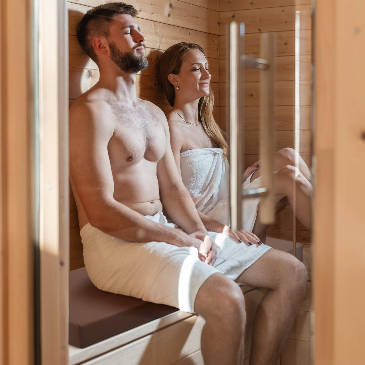 Tudomro Polyester Seat Cushion for Sauna Brown Seat Cushion for 2 Person Sauna Waterproof Sauna Mat 43 x 16 Inches Sauna Bench Accessories for Infrared Sauna Resting Spa Tudomro