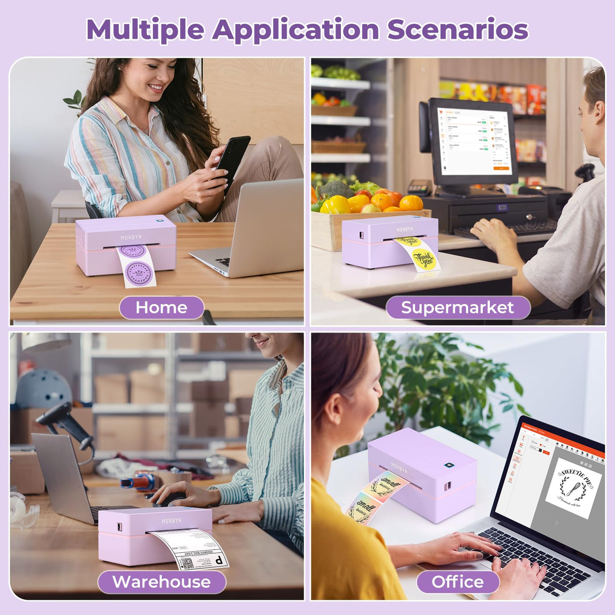 MUNBYN Bluetooth Thermal Label Printer, 130B Wireless 4x6 Shipping Label Printer for Shipping Packages Small Business Office or Home, Compatible with iPhone Android iPad Windows macOS Chrome Etsy eBay MUNBYN