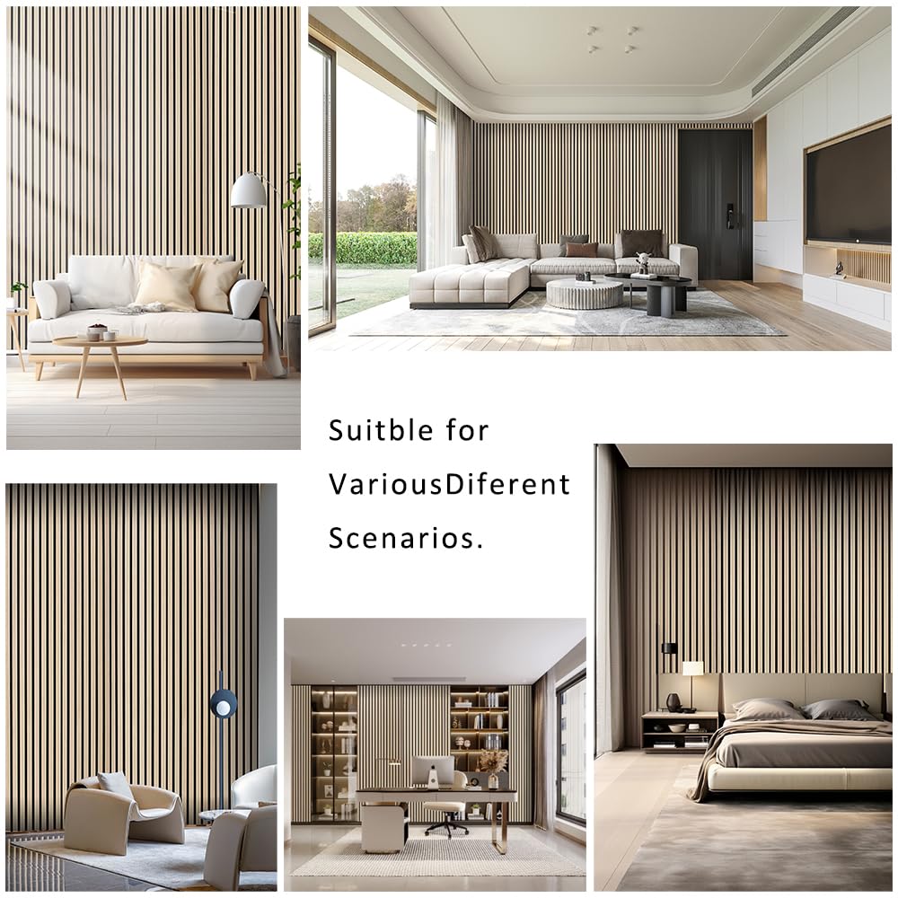 3D Natural Wood Veneer Slat Acoustic Panels (OAK) | Soundproof Celling/Wall Panels | 94.49‘’ x 23.62‘’ Cover | Wood Slat Paneling | Fluted Wall Panels Kieacia