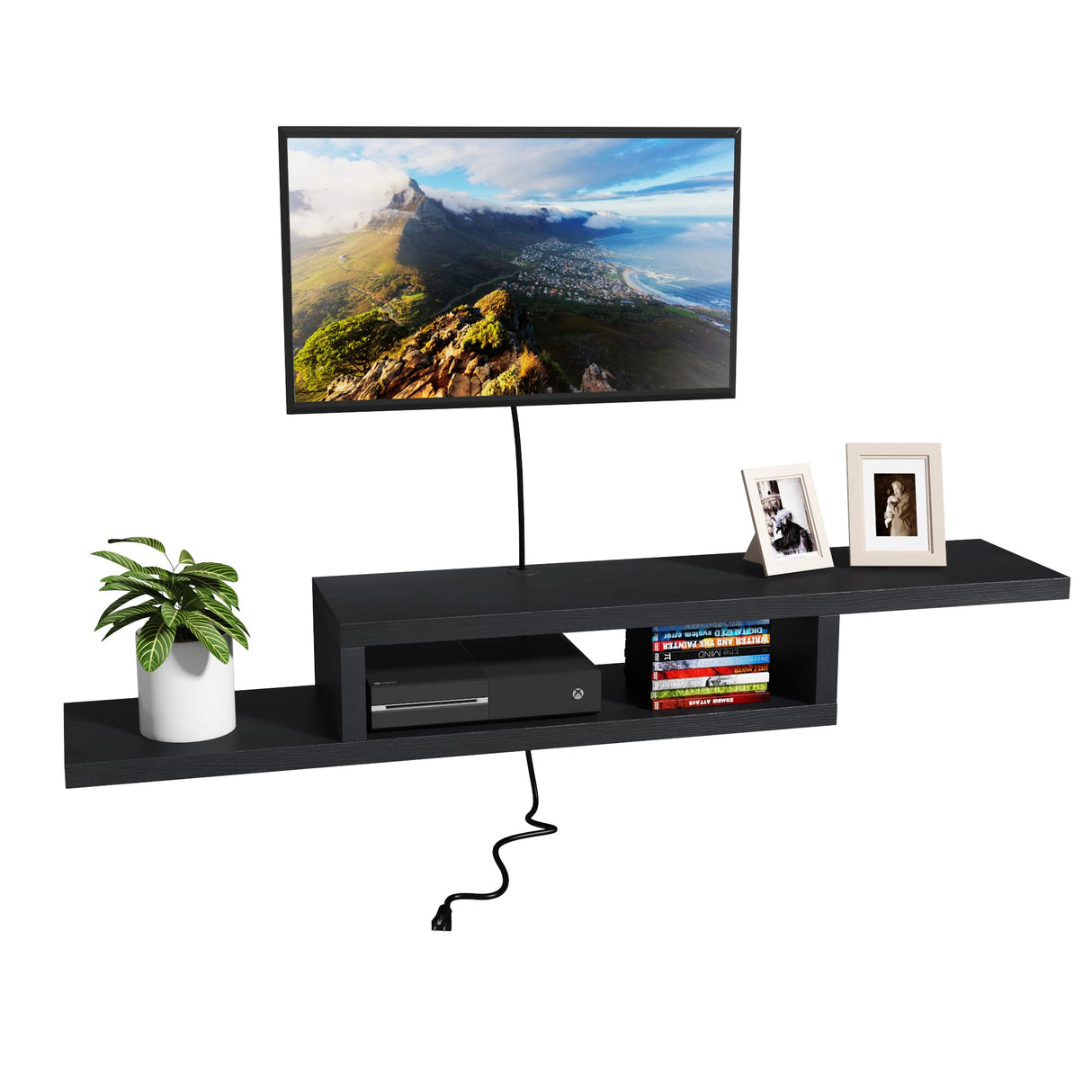 ChooChoo Floating TV Stand Shelf, Wall Mount Entertainment Center, 60” Media Console Stand for Living Room, Bedroom, Black ChooChoo