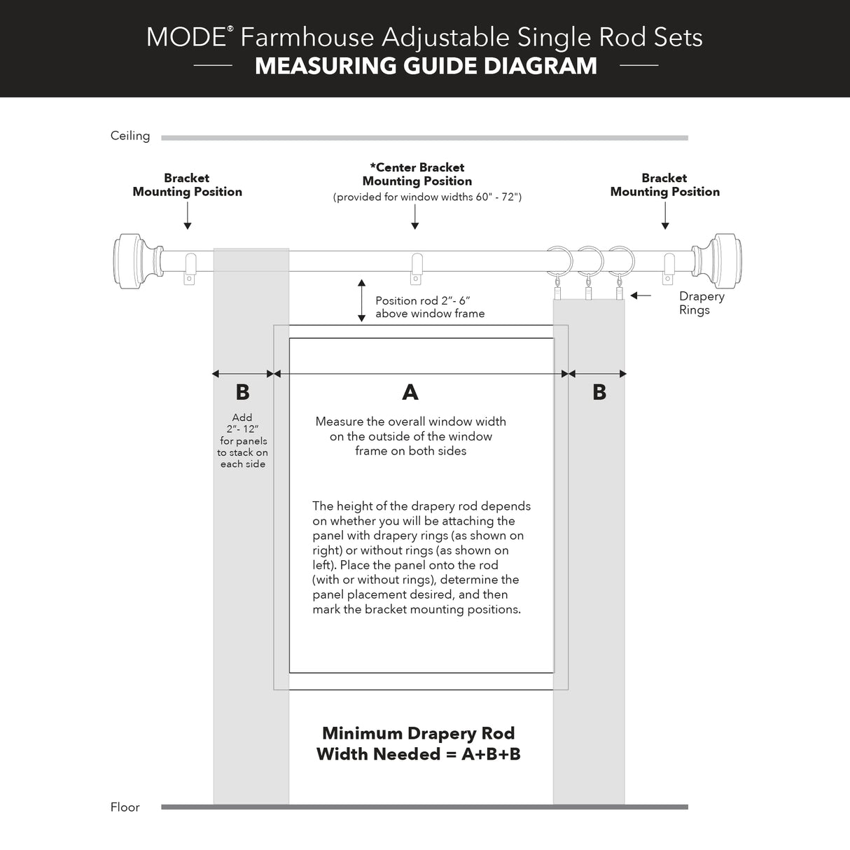 MODE Farmhouse Collection 1 1/8" Diameter Curtain Rod Set with Cottage Square Curtain Rod Finials and Steel Wall Mounted Adjustable Curtain Rod, Fits 36” to 72” Windows, Weathered Oak MODE