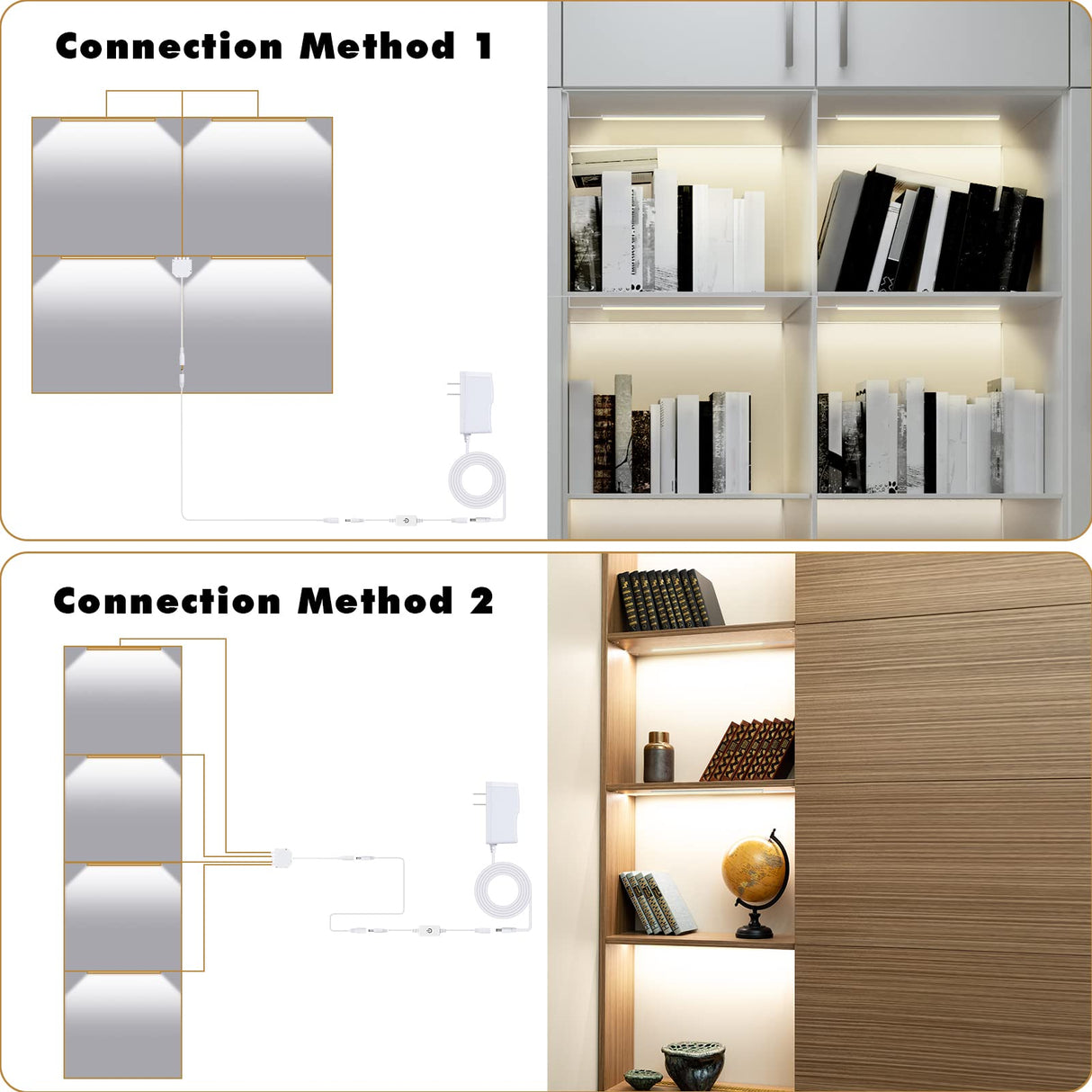 Natural White 4 Pack Dimmable Shelf Lighting with Memory Function, 12 inch 4000K Bookshelf Lighting, LED Lights for Display Case/Pantry/Closet/Safe JUSJUBR