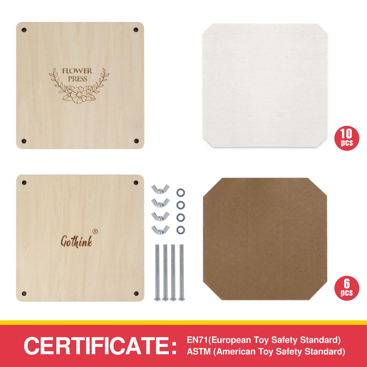 GOTHINK Flower Press Kit - 6 Layers 6 x 6 Inches, Easy to Use, DIY Dried and Preserved Flowers and Leaves, Plants Art & Crafts Wooden Flower Pressing Kit for Adults and Kids GOTHINK