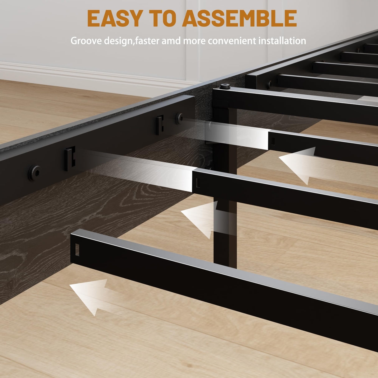 madeslves Wooden Bed Frame King Size with Storage Headboard, Rustic Platform Bedframe with LED Lights & Charging Station, Sturdy Metal Slats Support, Noise-Free, No Box Spring Needed, Black madeslves